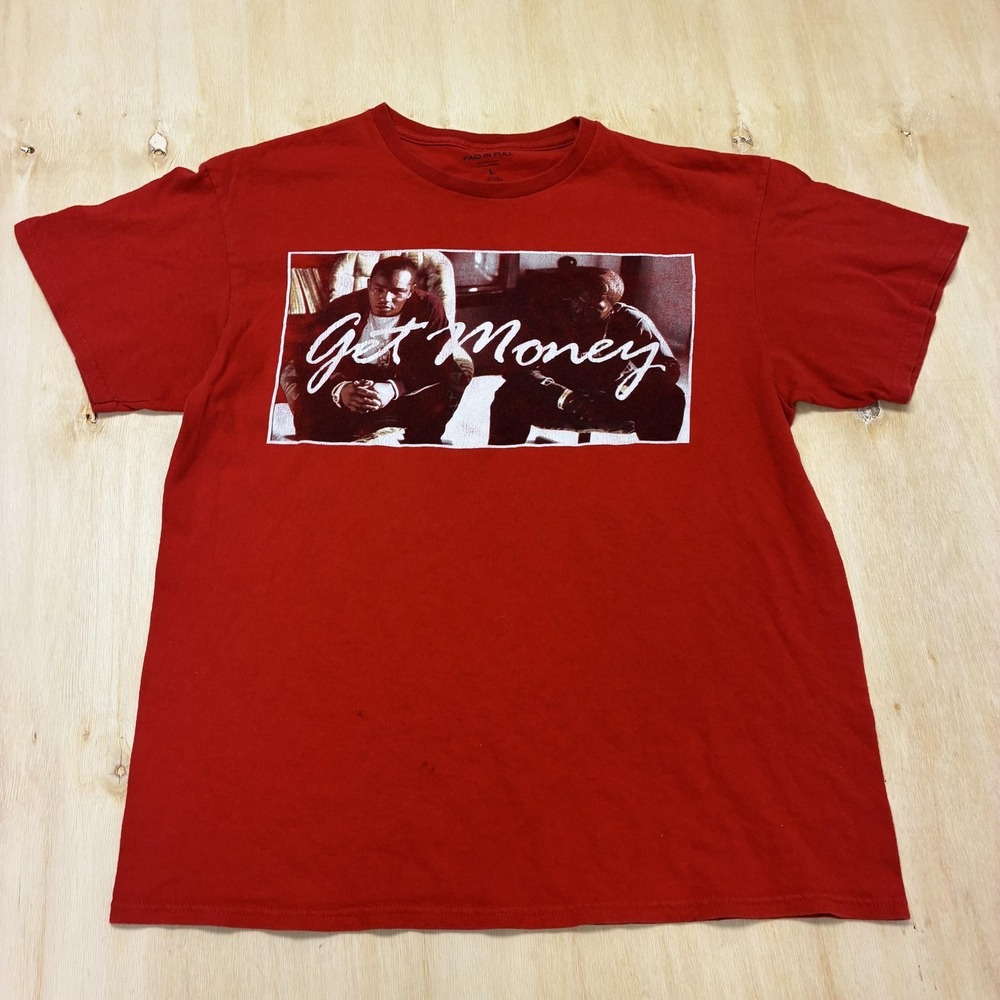 Paid In Full Get Money Shirt Mens Large Red Streetwear Graphic Tee T-Shirt